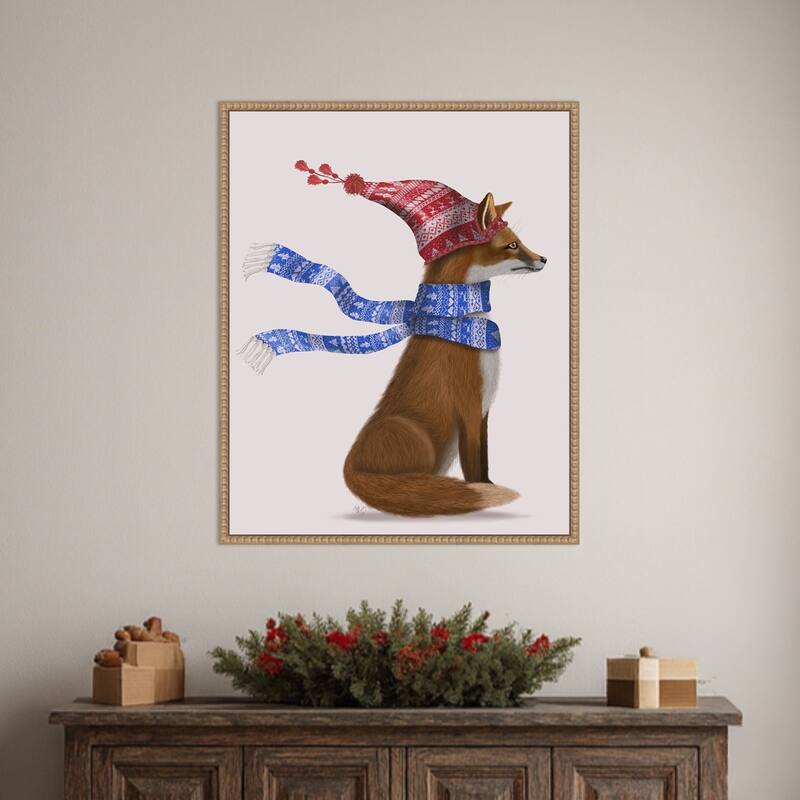 Windswept Fox by Fab Funky (23 x 28 in.), Framed Canvas Wall Art Print - Sylvie Beaded Rustic Natural