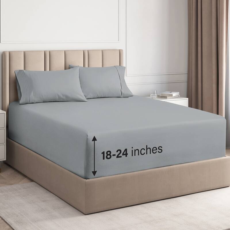 CGK Linens 4 Piece Solid Microfiber Extra Deep Pocket Bed Sheet Set