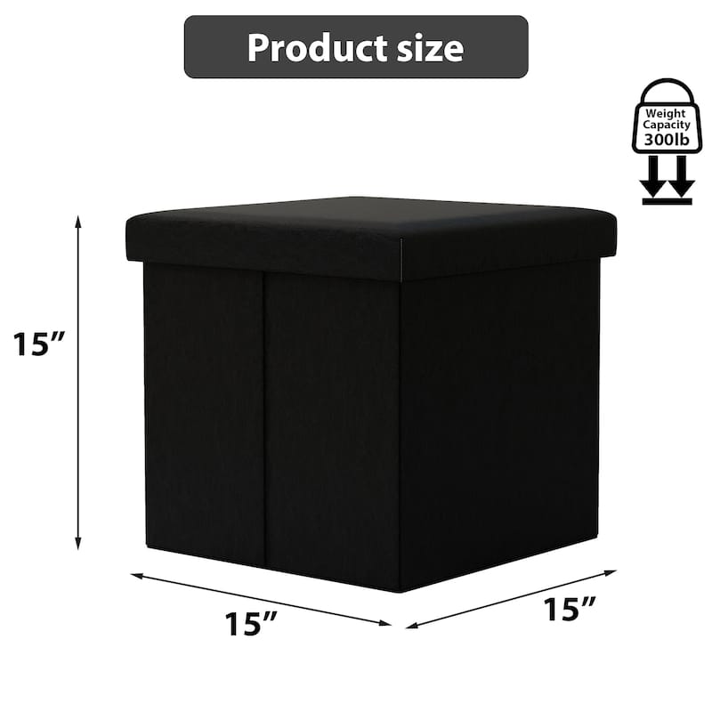 Faux Leather Folding Storage Ottoman Cube
