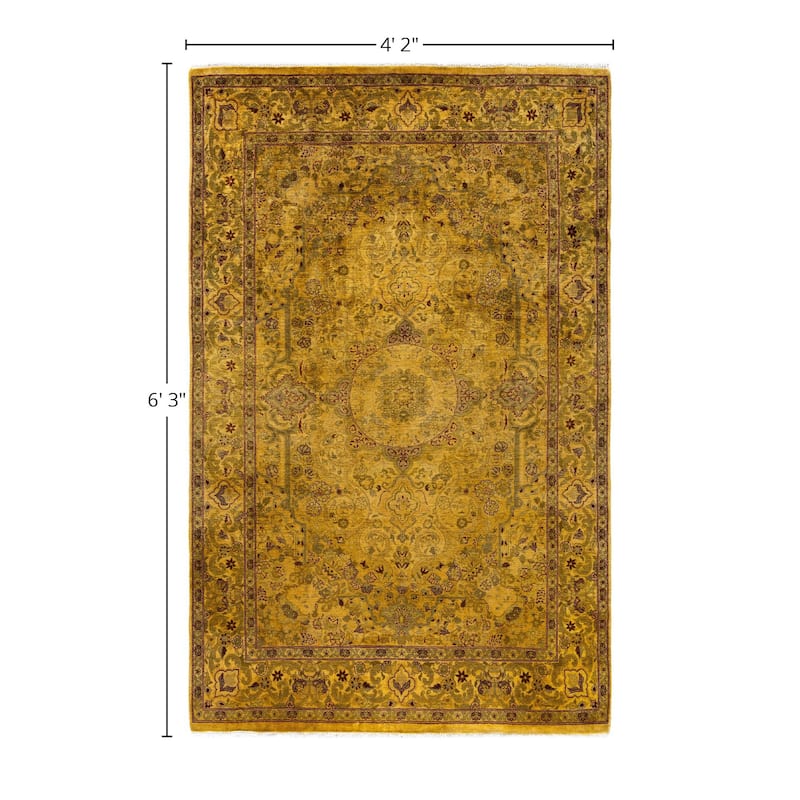 Overdyed One-of-a-Kind Hand-Knotted Area Rug - Yellow - 4' 2" x 6' 3"