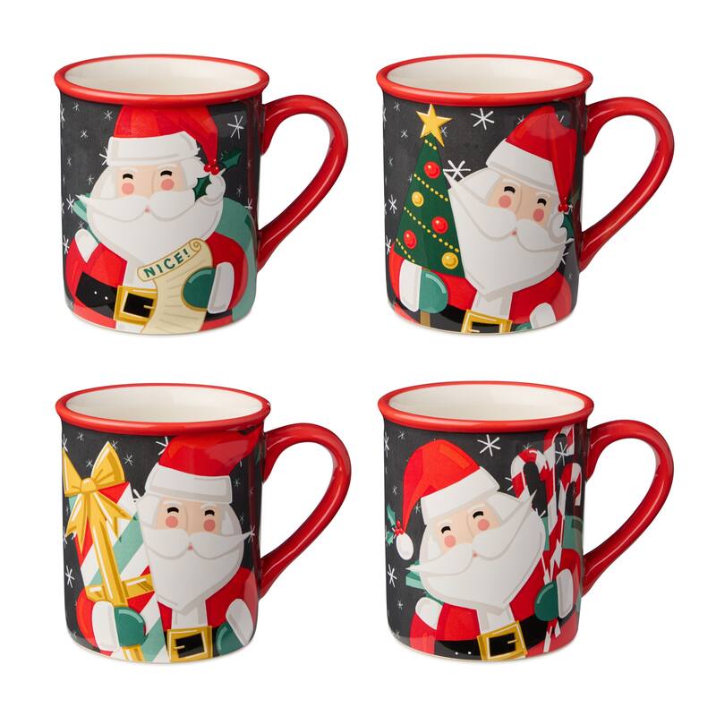 Certified International Christmas Whimsy Santa Set of 4 Mugs 18 oz. Assorted Designs