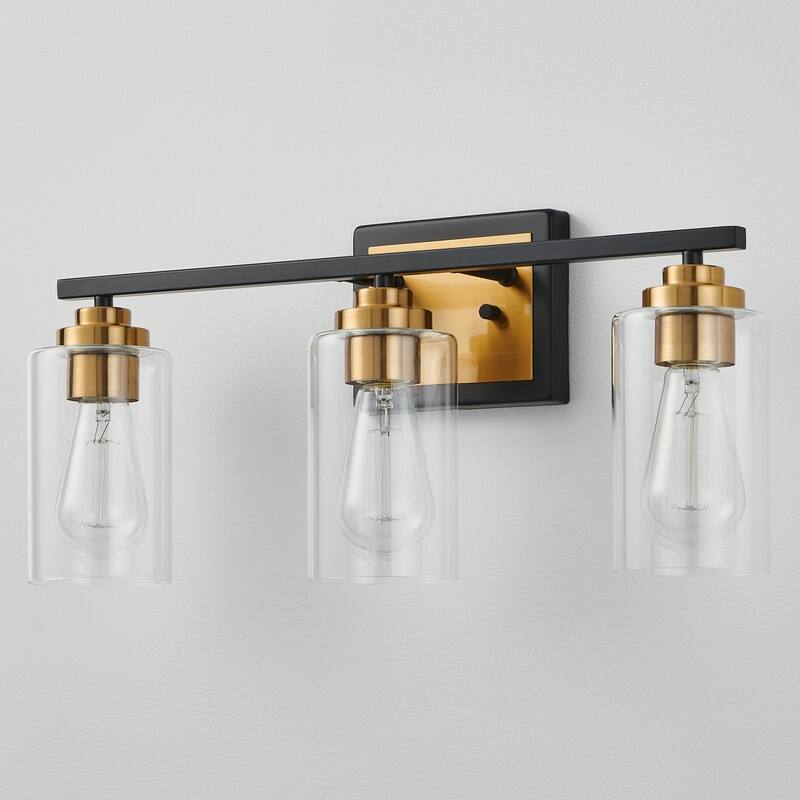KAWOTI Rive 3-Light Antique Brass Dimmable Bathroom Vanity Light