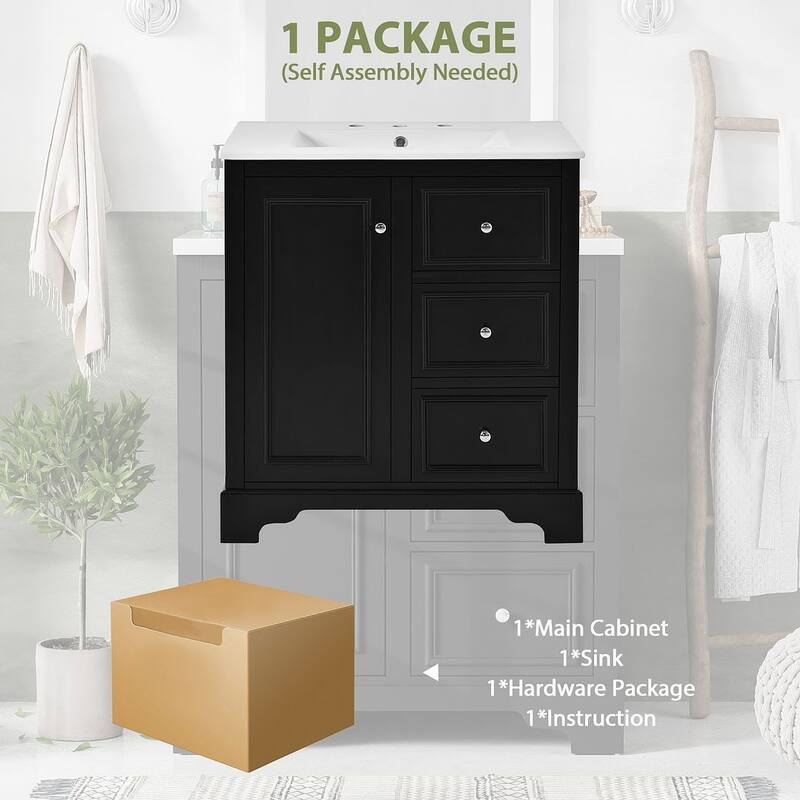 30'' Bathroom Vanity with Top Sink, Freestanding Vanity Set with Mirror Cabinet