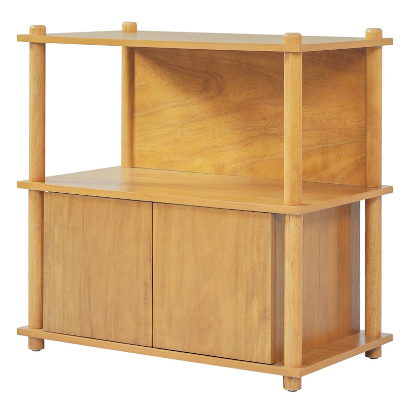 Christopher Knight Home - Mid-Century Mordern Wood Nightstand with Open Shelves and Storage Cabinet