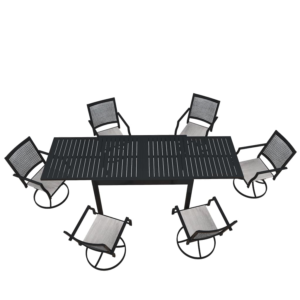 7 Piece Metal Frame Patio Dining Set, Aluminum Extendable Dining Table - N/A