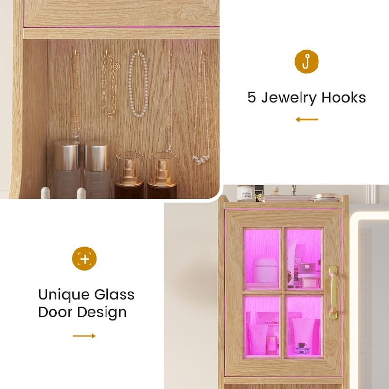 Vanity Desk Touch Screen Mirror Cabinets 6 Drawers 5 Jewelry Hooks