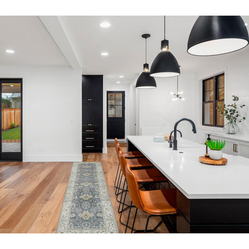 Creative Home Ideas Imagine Printed Chenille Rugs - 2' x 8' - Blue Taupe