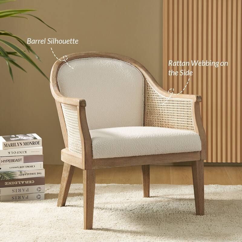 Danilo Farmhouse Rattan Solid Wood Armchair with Solid Wood Legs Set of 2 by HULALA HOME