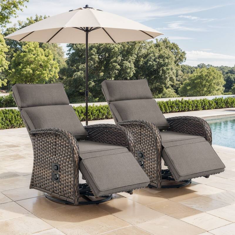 Pocassy 2PCS Versatile Outdoor Recliner Chair Grey Cushion - Grey Cushion