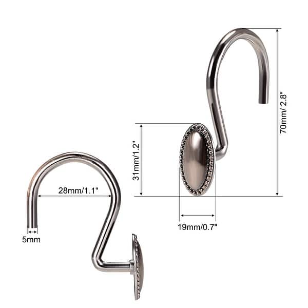 Shower Curtain Hooks Zinc Alloy Oval Curtain Rod Hook Hangers 12Pcs