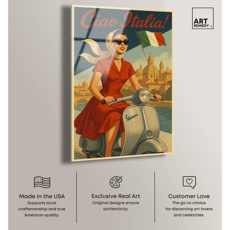 Scooter Italian Travel Acrylic by Art Remedy, Ready to Hang