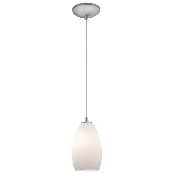 slide 2 of 2, Access Lighting Champagne - Glass Pendant - 1-Light Pendant - Cord - Opal Glass Shade - Replaceable LED Brushed Steel/Opal