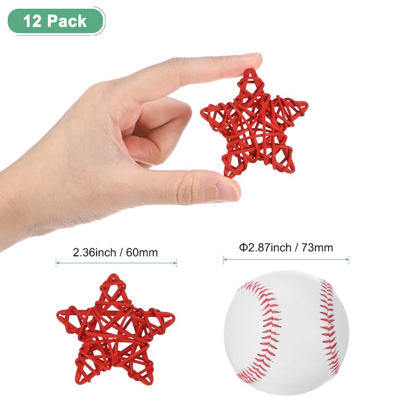 12-Pack Pentagram Wicker Rattan Balls 2.6 Inch for DIY - Bright Red