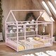 preview thumbnail 13 of 34, Space-Saving Full Size Kids Bed House Bed with Fence and Shelves Pink