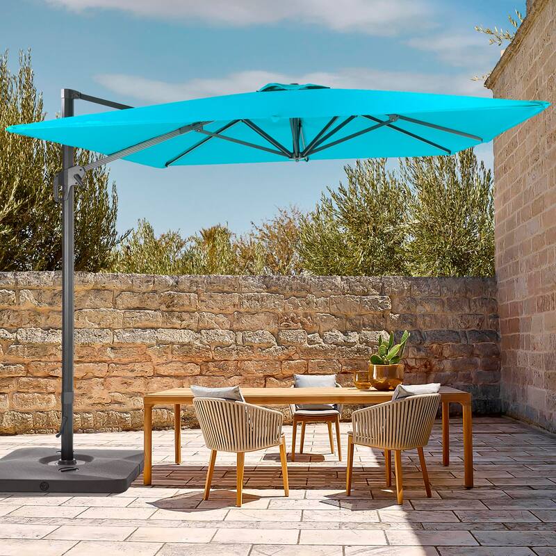 LIVOOSUN 11.5x9FT Aluminum Cantilever Patio Umbrella Solution-Dyed Fabric w/Base - Lake Blue