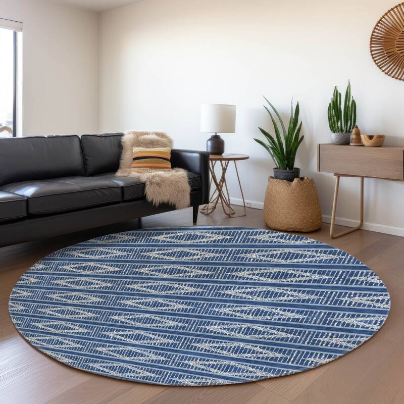 Premium Washable Super Soft Geo Diamonds Mayfield Rug - Navy - 8' x 8'