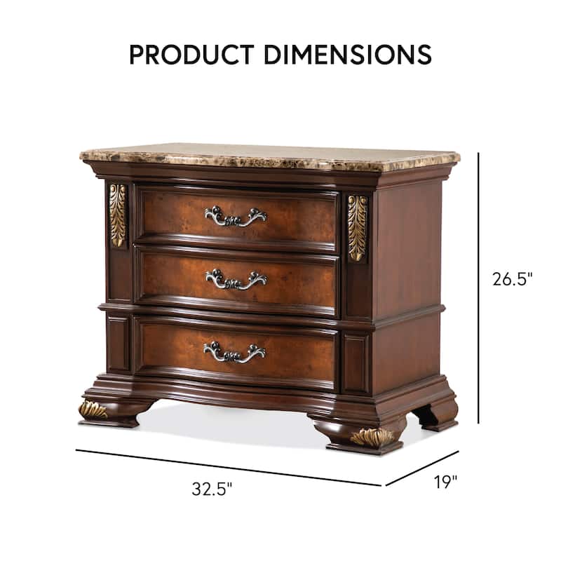 Furniture of America Cresswell Traditional Dark Cherry and Oak Stone Top 3-Drawer Nightstand