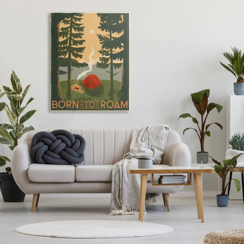 Stupell Born to Roam Phrase Rustic Forest Camping Tent Canvas Wall Art - Green