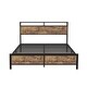 preview thumbnail 12 of 10, Rustic Brown Full Size Metal Industrial Bed Frame with LED Lights and USB Ports
