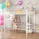 preview thumbnail 1 of 7, Full Size Metal Modern Loft Bed With Desk and Shelve,Solid Construction White