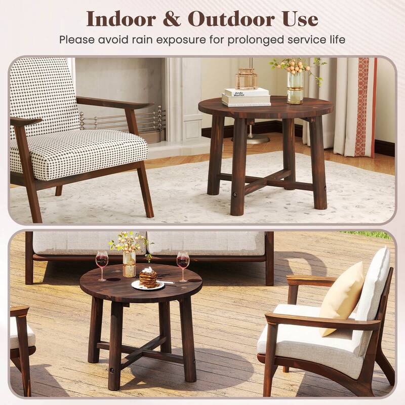Costway 1/2 PCS Outdoor Side Table with Solid Wood Structure Small