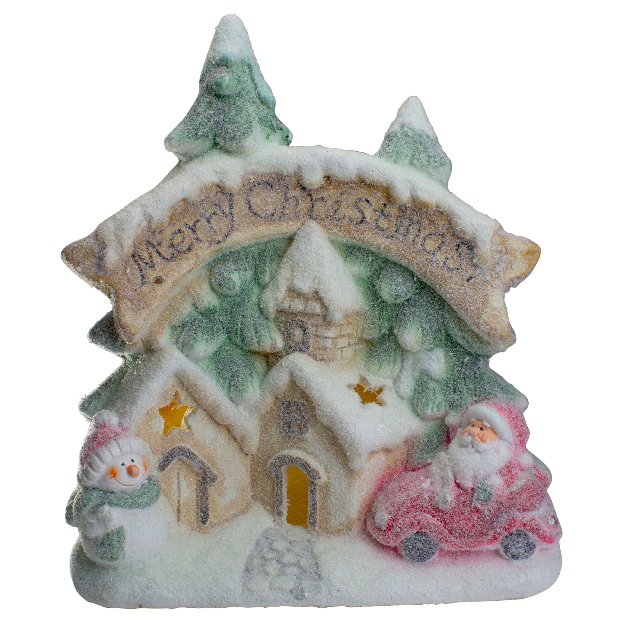 16.5" LED Glitter Snow-Covered Winter Village Christmas Table Decor