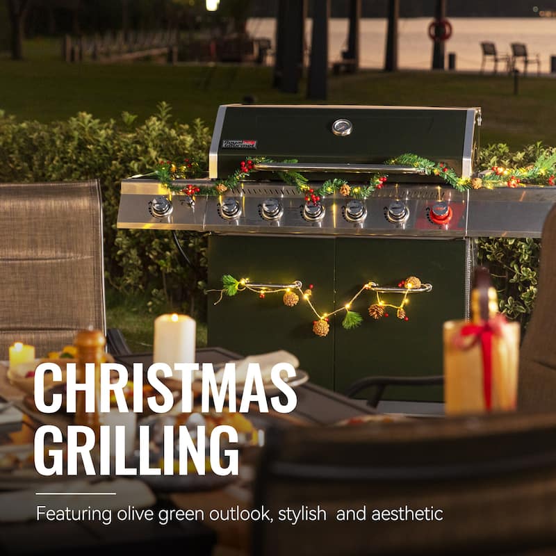 Royal Gourmet 6-Burner Cabinet Style Grill Gas Grill with Sear & Side Burner, 74000BTU, Olive Green