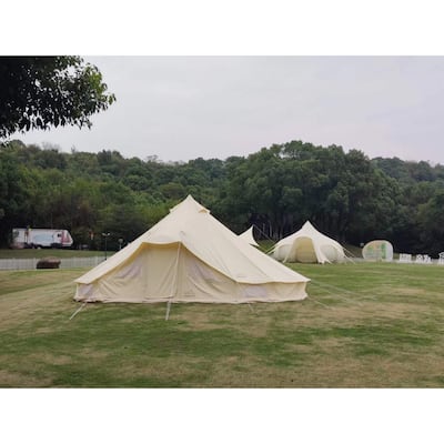 6 Persons Canvas Tent Bell Tent Glamping,4 Seasons Yurt Tent for Camping, Heavy Cotton Canvas Tent