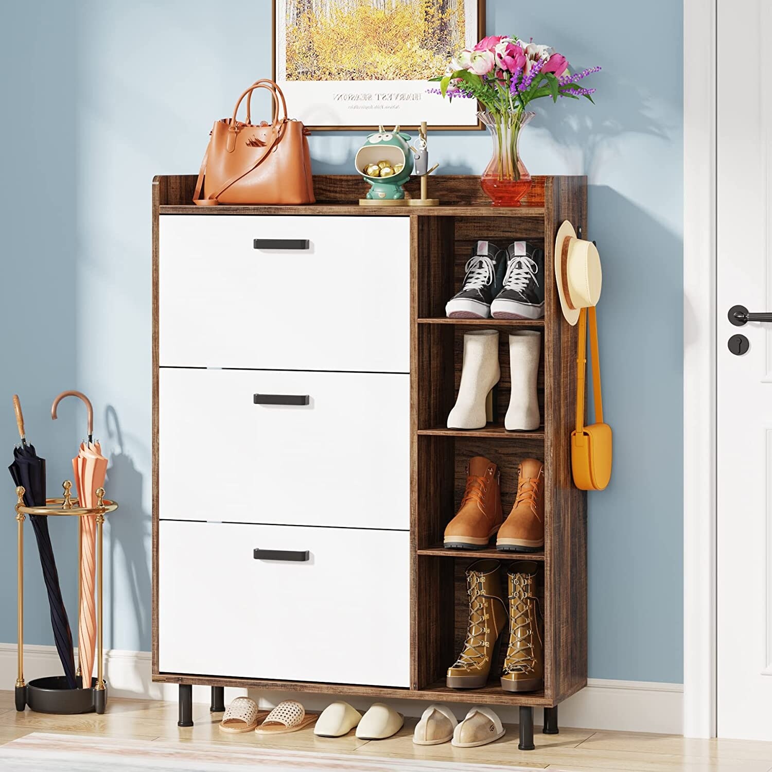 Flip drawer shoe cabinet store