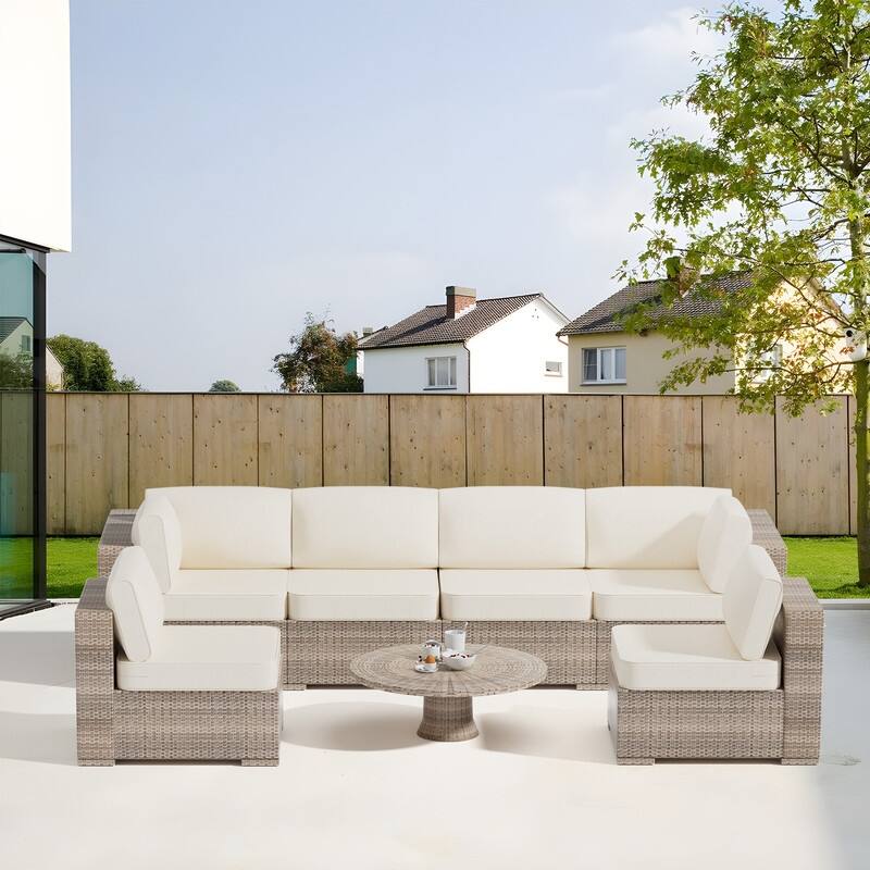14-Piece Patio Furniture Sofa Cushions, 6-Seater Outdoor Cushion Set (Only Include Cusions，Not Sofa） - 25.6*25.6*4in