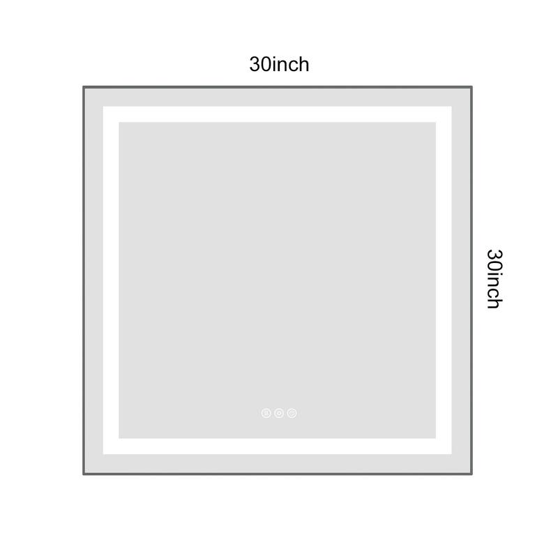 30" x 30" LED Bathroom Mirror with Front and Backlight, Wall Mounted Vanity Mirror with Aluminum Frame, Anti-Fog