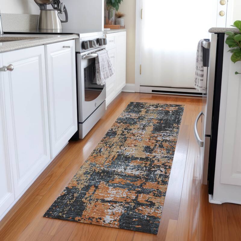 Machine Washable Indoor/ Outdoor Abstract Chantille Rug
