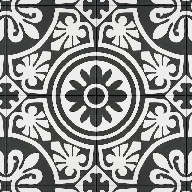 Merola Tile Majestic Tiena Black 9-3/4" x 9-3/4" Porcelain Floor and Wall Tile