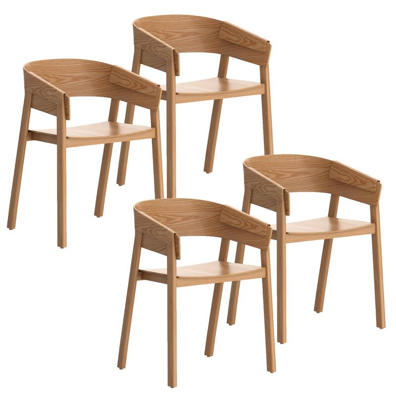 Mid-Century Modern Solid Wood & Oak Veneer Dining Chair, Set of 4 - Black