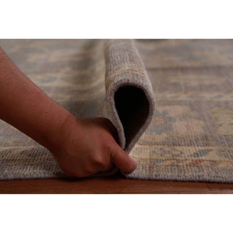 Hand Knotted Oriental 100% Wool Carpet Transitional All-Over Greys & Charcoal Oushak Area Rug - 12' 0'' X 9' 1''