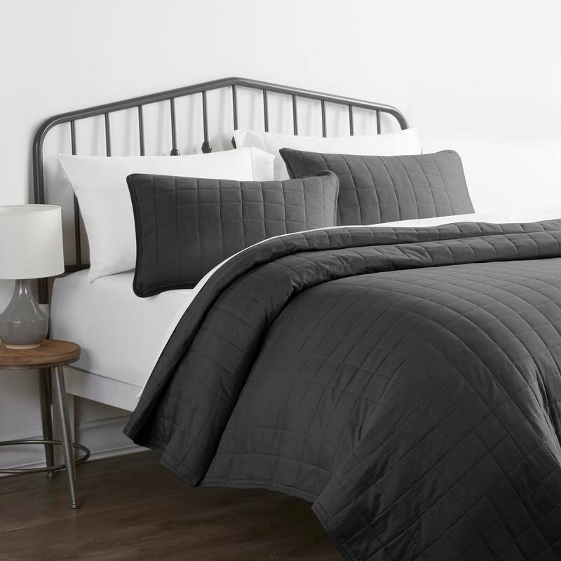 Becky Cameron Premium Ultra Soft Square Quilted Coverlet Set - Grey - Queen