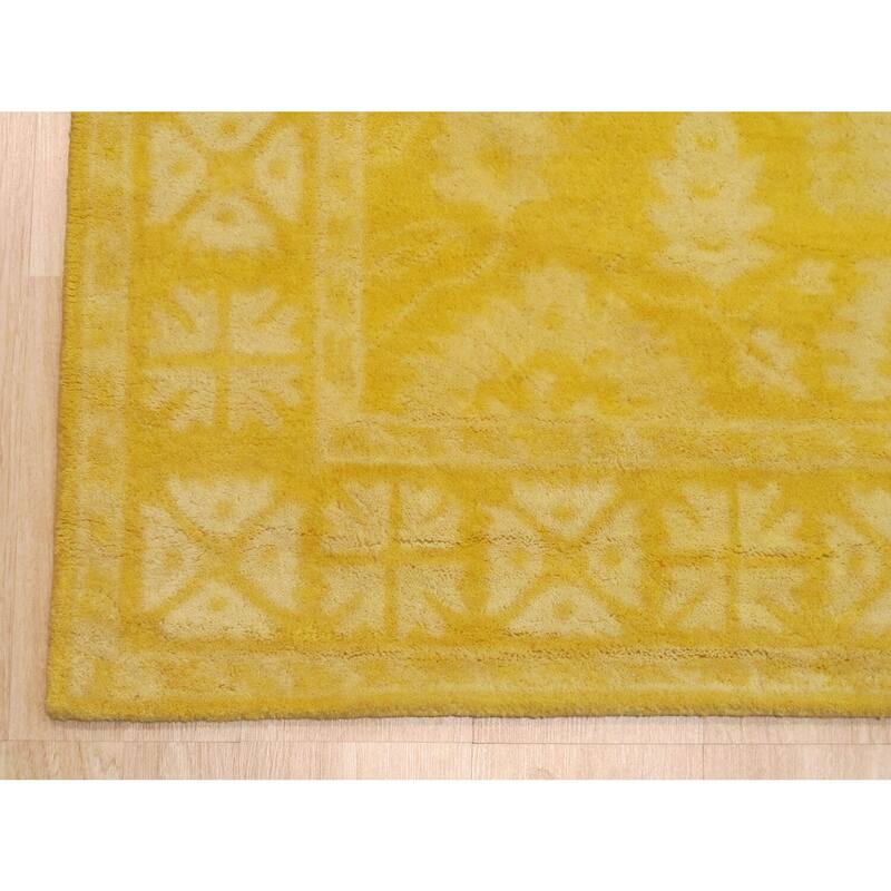 Yellow Hand-Tufted Wool Traditional Overdyed Rectangle Rug, 7'9 x 9'9 - Bold, playful overdyed wool accent rug. - N/A