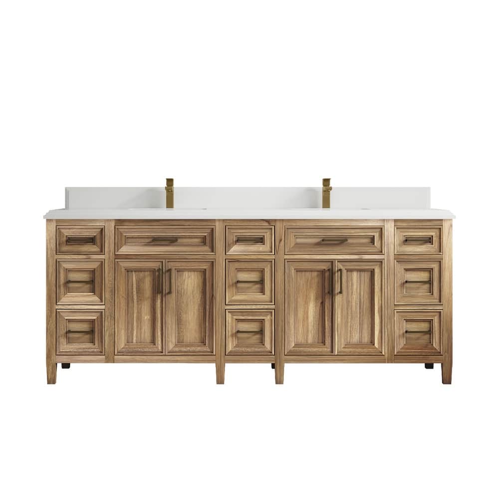Willow Collections 84 in. W x 22 in. D Santa Monica Teak Double Sink Bathroom Vanity with Countertop