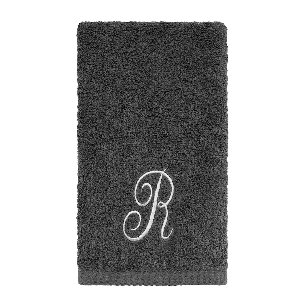 Avanti Granite with Silver Script Monogram Bath Towel Letter R - Fingertip Towel