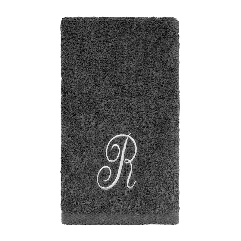 Avanti Granite with Silver Script Monogram Bath Towel Letter R - Fingertip Towel