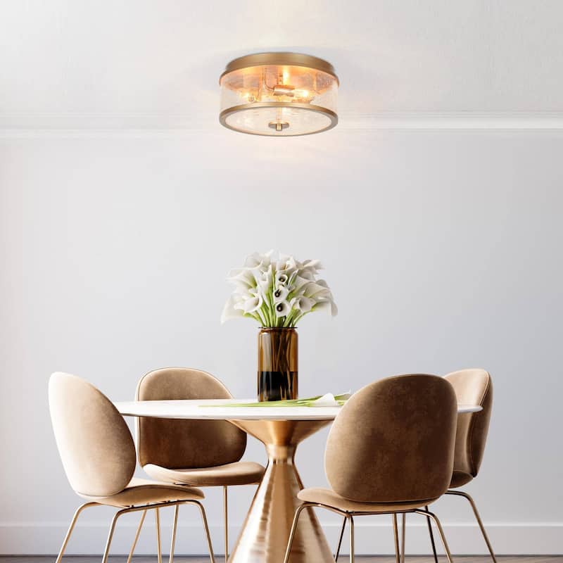 3-Light Modern Farmhouse Black Gold Drum Flush Mount Ceiling Light with Glass Shade - D12"×H6"