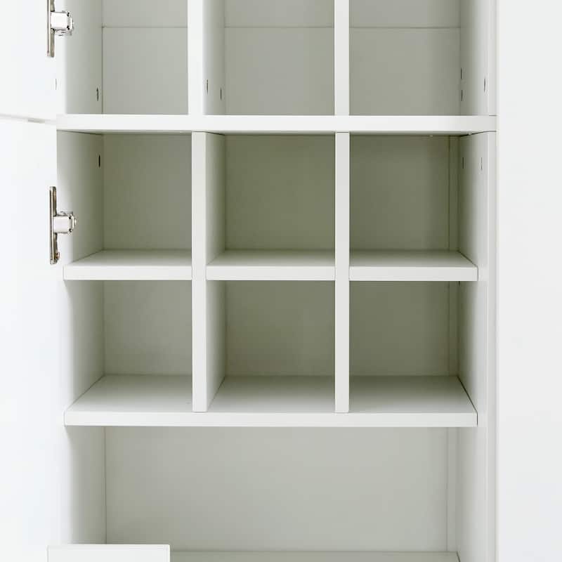 53" Modern Kitchen Pantry Cabinet with 6 Doors, Pull-Out Trays & Wine Rack