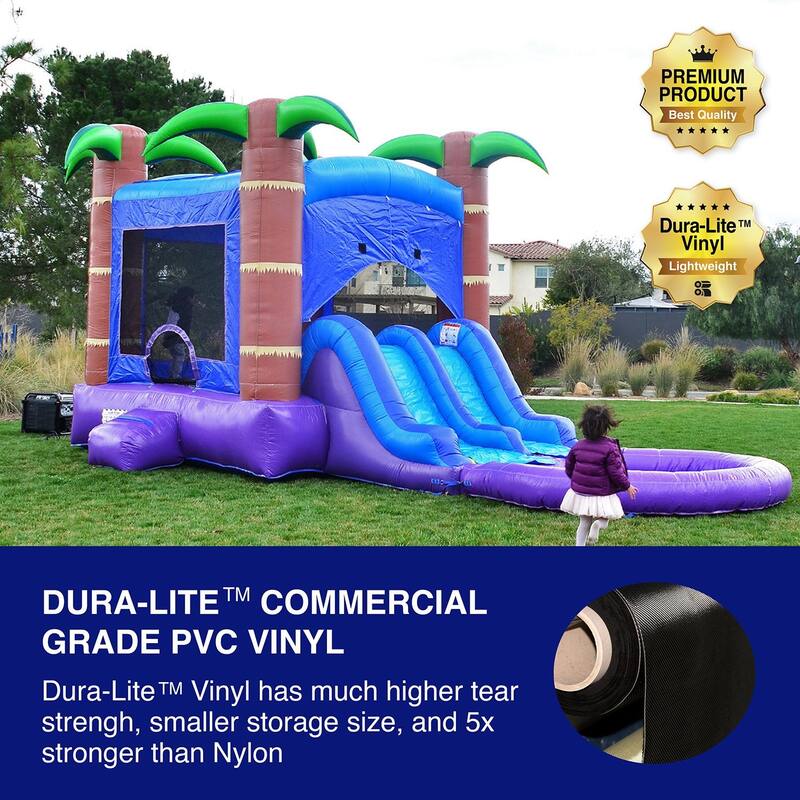 HeroKiddo Enchanted Forest Commercial Grade Inflatable Bounce House & Water Slide Combo with Attached Splash Pool and Air Blower