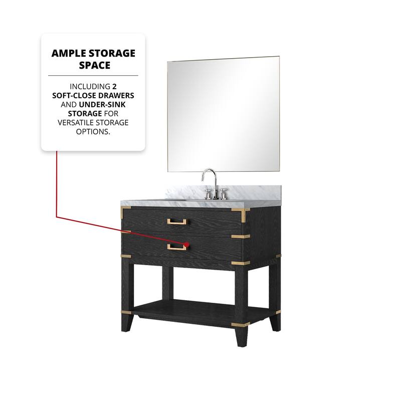 Norwalk Bath Vanity with Carrara Marble Top, Sink, Mirror and Faucet