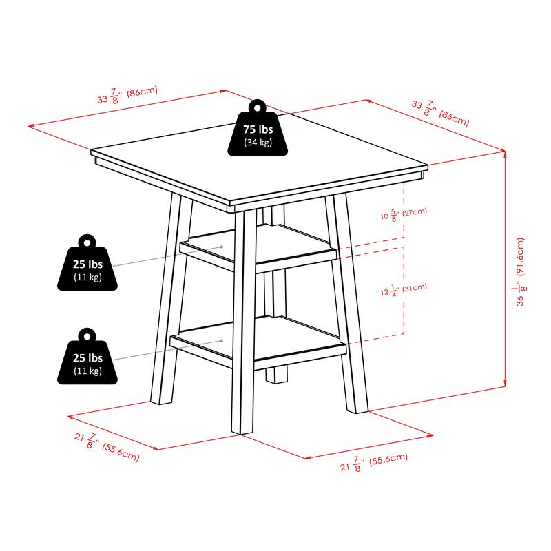 5-Pc High Table with Cushion Seat Counter Stools, Walnut and Black