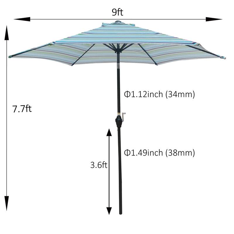 9ft Patio Umbrella Market Round Umbrella Outdoor Garden Umbrellas with Crank and Push Button Tilt for Garden Backyard Pool