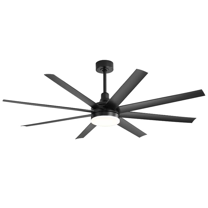 65 Inch Black Large Ceiling Fan with Light Remote(8-Blade)