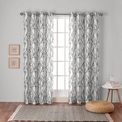 ATI Home Branches Linen Blend Grommet Top Curtain Panel Pair