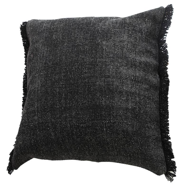 Sevita Muted Black Solid Stonewash Throw Pillow with Fringe