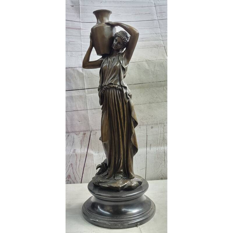 Female Water Bearer Greek Roman Woman Carrying Jug Bronze Sculpture Statue Decor